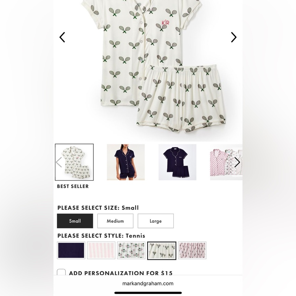 Mark & Graham Toss Designs pink & green pajama shorts- Tennis Print- shorts only - Picture 2 of 3